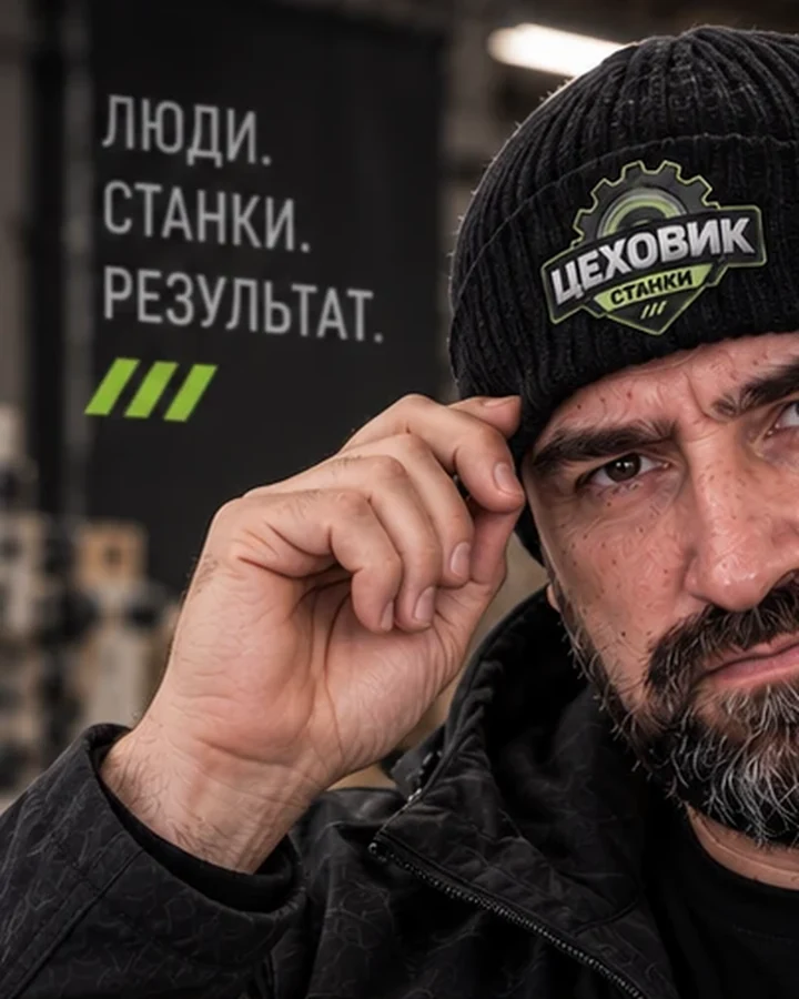 Шапка вязаная с шевроном